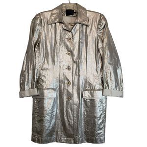 BERN AND MORT Linen Blend Mid Length Silver Metallic Lightweight Coat, Size 12